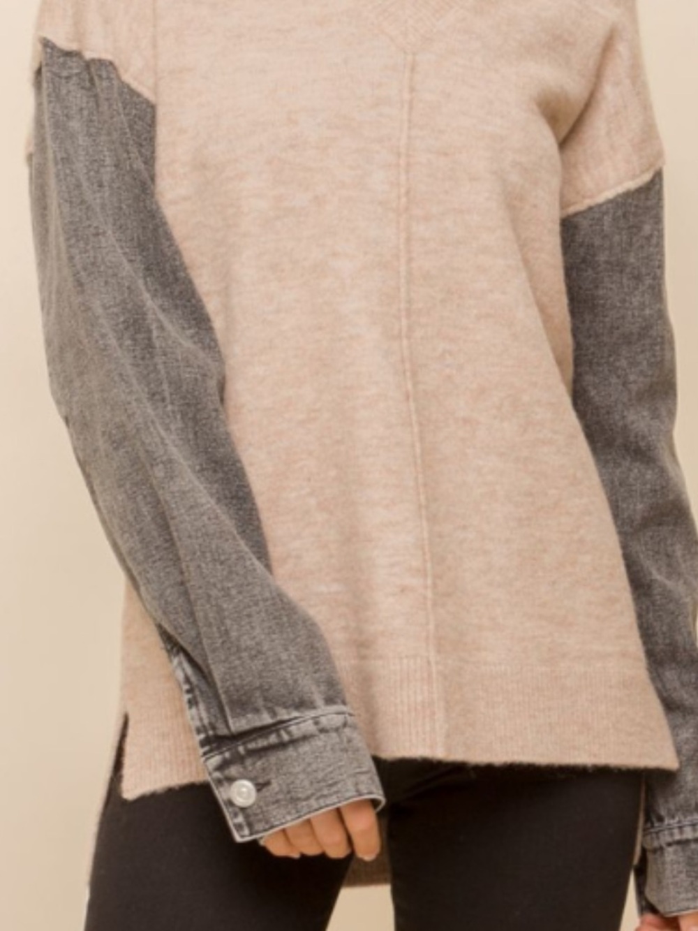Mystree Soft Taupe Knit Sweater with Pink Trim